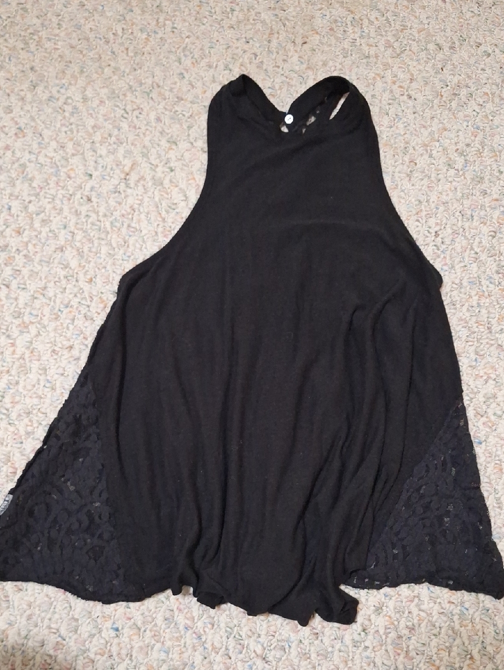 Women's Black Sleeveless Lace-Panel High-Neck Top